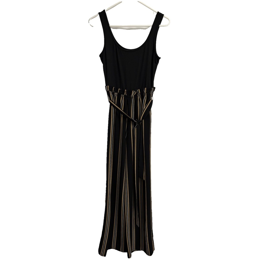 As You Wish Women's XSβ Jumpsuit Black Gold Stripe Flowy Wide Leg Festival Y2K